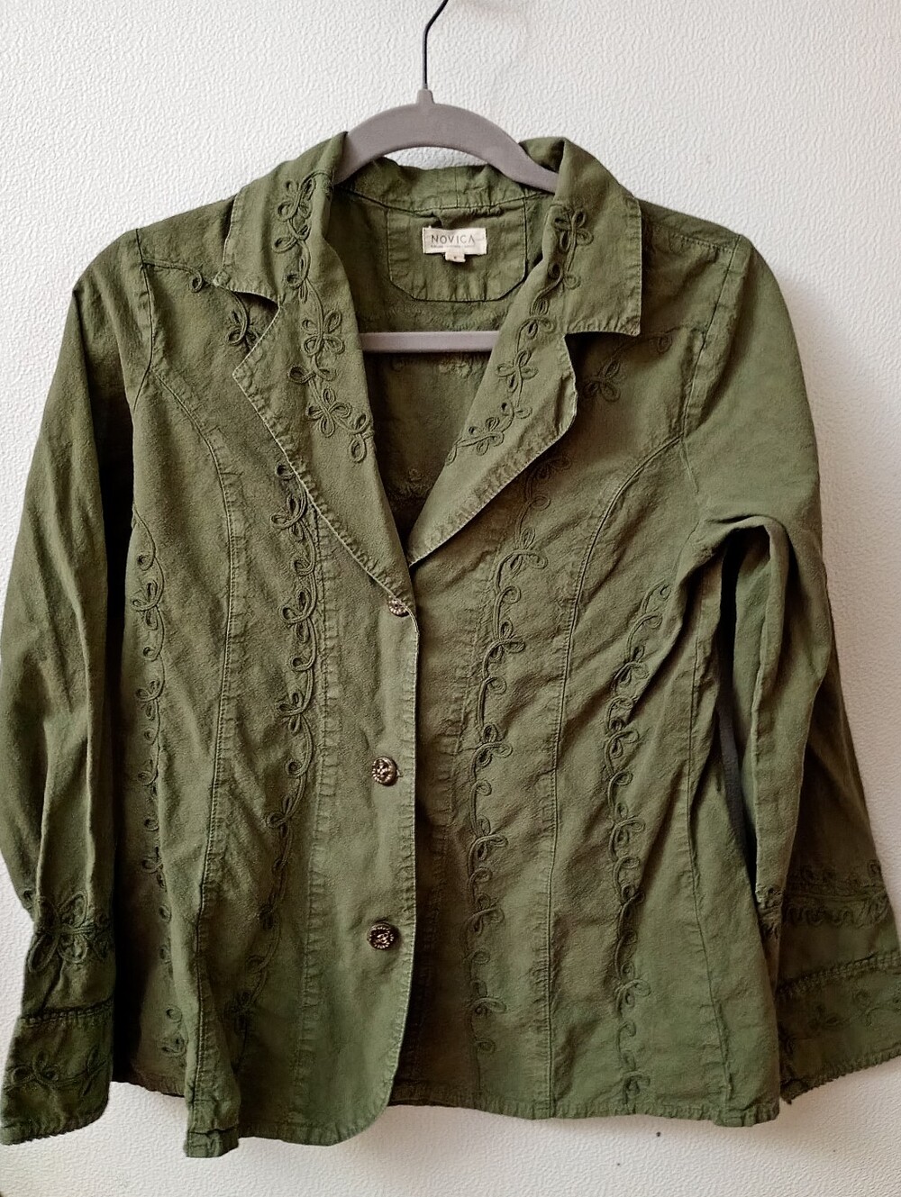 Olive Green Embroidered Women's Blazer - Novica
